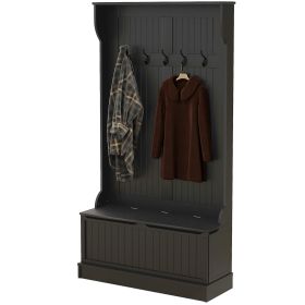 HOMCOM 3-In-1 Entryway Bench with Coat Rack, Hall Tree with Bench and Shoe Storage, 5 Hooks for Hallway