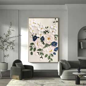 Hand Painted Oil Paintings Large Original Oil Painting White Flower Decor Abstract Wall Art Hand Paint Palette Knife Painting Heavy Textured Pain (Style: 01, size: 50X70cm)