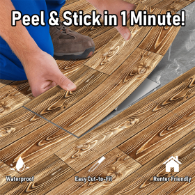 10 Pcs Wood Grain Peel And Stick Floor stickers Non-Slip Self-Adhesive Floor Stickers, Waterproof Wear-Resistant Suitable for Living Room, Bedroo (PCS: 40DT-08)